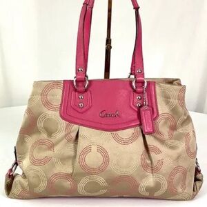 Coach Fuchsia and Beige Shoulder Bag Ashley Signature Satchel